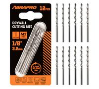 ABRAPRO 12pcs 1/8" Drywall Cutting Bits,Drywall Bits for Rotary Tool | 12Pcs 3.2mm Spiral Guidepoint Cutting Bits, Cutting Drill Bits for Rotary Tools for Drywall, Laminates, Partition Board