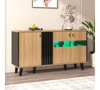Abrihome 140X41X78.5 Cm, Modern Led Sideboard In Wood & Black, Glass Front With Integrated Lighting