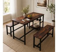 Abrihome 3-Piece Dining Table And Bench Set, 4-Person Indoor Space-Saving Dinette For Kitchen - Brown