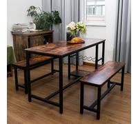 Abrihome 3-Piece Dining Table And Bench Set, 4-Person Indoor Space-Saving Dinette For Kitchen - Brown