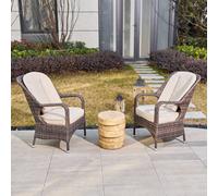 Abrihome 3-Piece Outdoor Garden Bistro Set, Brown Rattan Chairs With A Natural Concrete Side Table