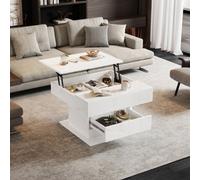 Abrihome 360-Degree Rotating Coffee Table, High-Gloss Height-Adjustable Coffee Table With 1 Drawer, 70X70X45 Cm, White