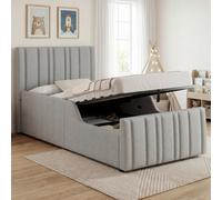 Abrihome 3Ft Grey Linen Upholstered Bed 90X190 Cm - Hydraulic Storage, Single Children's Bed With Headboard (No Mattress)