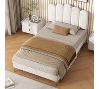 Abrihome 3Ft Premium Velvet Upholstered Bed Frame With Scalloped Channel Tufted Design, Height Adjustable Headboard, Beige (No Mattress)