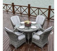 Abrihome 4-Seater Aluminum Wicker Round Dining Table Set, With 5mm Tempered Glass Top & Umbrella Hole D120H72Cm,grey