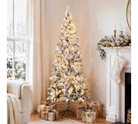 Abrihome 5Ft Pre-Lit Snow Flocked Artificial Christmas Tree With Warm White Led Lights, Hinged Design For Indoor Christmas Décor