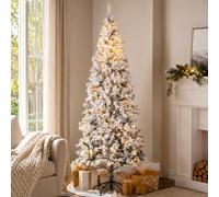 Abrihome 6Ft Pre-Lit Snow Flocked Artificial Christmas Tree With Warm White Led Lights, Hinged Design For Indoor Christmas Décor