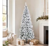 Abrihome 7Ft Snow Flocked Artificial Christmas Tree With Hinged Branches, Realistic Frosted Pvc Christmas Tree With Metal Stand
