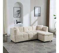 Abrihome 80" Sectional Sofa Couch With Removable Storage Ottoman, L-Shaped Sofa With 2 Pillows, Beige