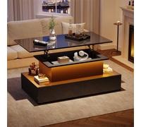 Abrihome 90X55X42.5Cm Led High Gloss Lift-Top Coffee Table, Rectangular Wooden Table With 4 Drawers & Storage, Black