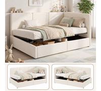 Abrihome Beige Bouclé 3Ft Ottoman Daybed With Hydraulic Storage & Reversible Chaise, 90X190Cm