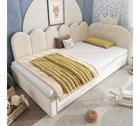 Abrihome Beige Velvet Daybed 90X190 Cm - 3Ft Sofa Bed With Pull-Out Crown Trundle, Metal Slatted Frame, No Mattress