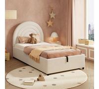 Abrihome Boucle Upholstered Single Bed With Slatted Frame. Beige, 90X190Cm. For Kids, Teens & Adults. Easy Assembly