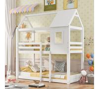 Abrihome Bunk Bed, Children Cabin Bed, Single Bed For Kids, Twin Sleeper, Solid Pine Wood,3Ft -White