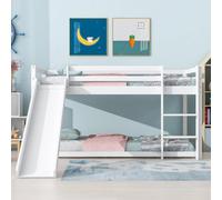 Abrihome Children's Cabin Bunk Bed Frame With Adjustable Ladder And Slide(White, 190X90Cm+200X90Cm)