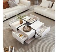 Abrihome Coffee Table, Table With 4 Drawers, Color Matching And Line Design, Storage Space At The Bottom 78X78X36Cm