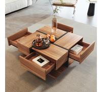 Abrihome Coffee Table, Table With 4 Drawers, Unique Color Matching And Line Design, Storage Space At The Bottom.