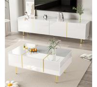 Abrihome Contemporary High-Gloss White Tv Unit & Coffee Table Set, White