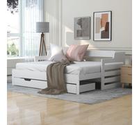 Abrihome Daybed, Trundle And Drawer, Single Guest Bed Sofa Bed, Pull Out Trundle And Storage Drawer For Living Room And Bedroom, 90 X190 Cm
