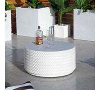 Abrihome Garden Concrete Round Coffee Table, White Side Table For Outdoor Indoor