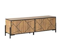 Abrihome Geometric Wood Tv Stand With Black Metal Frame, Modern Industrial Lowboard, 4 Door Storage Cabinet, Rustic Brown Unit For Living