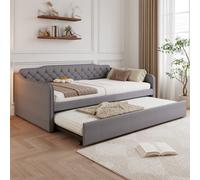 Abrihome Grey Velvet 4Ft6 Double Daybed Sofa Bed With Trundle & Pull-Out Bed, Easy Assembly