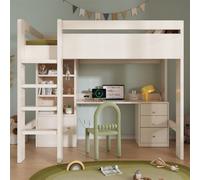Abrihome Kids' High Sleeper Bunk Bed With Usb-C Desk, Wardrobe & Filing Cabinet, 90X190 Cm Children's Loft Bed With Stairs & Storage Space