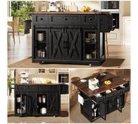 Abrihome Kitchen Island Trolley With Extendable Worktop And Power Connection, 91Cm Working Height, White Black Finish, 75Kg Load Capacity
