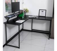 Abrihome L Office Computer Desk with Self Corner Table Top, Industrial Rustic in Black | Size: 1 Pack Abrihome Black 1 Pack