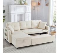 Abrihome L-Shaped Pull Out Sleep Sofabed, Modern Reversible Sleeper Sectional Sofa, 3 In 1 Convertible Sofa Bed With Storage Chaise, Beige