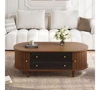 Abrihome Living Room Coffee Table 100X50X36 Cm Walnut Finish, 2 Drawers And Roll Up Door Side Table With 4 Support Legs, Walnut Black
