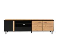 Abrihome Modern 180Cm Tv Stand Lowboard With Drawer And Cabinets, Oak And Black Media Console, Industrial Storage Unit For Living Room