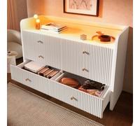 Abrihome Modern Sideboard, Fluted 6-Drawer Sideboard With Rgb Led Lighting, 75X 120 X 40 Cm, White