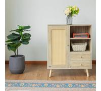 Abrihome Multifunctional Storage Rattan Sideboard Cabinet, 2 Shelves And 2 Drawers, 1 Door, 76X35X90Cm