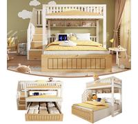 Abrihome Offset Bunk Beds With Usb Charging & Hydraulic Storage, Children's Bed For Family With Multiple Children, (90+135) X 190 Cm