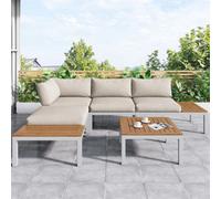 Abrihome Outdoor Patio&backyard Furniture Garden Lounge Set For 4 People, L-Shaped Corner Sofa With Wooden Table, Beige