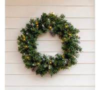 Abrihome Pre-Lit Artificial Christmas Wreath With Realistic Pine Needle Foliage, Pine Cone Details & Warm White Led Lights