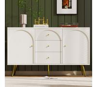 Abrihome Sideboard Cabinet For Living Room, Chest Of Drawers With 2 Doors And 3 Drawers, Adjustable Shelf, Cream White