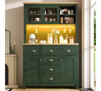 Abrihome Sideboard, Storage Cabinet, Kitchen Cabinet, Buffet Cabinet, Farmhouse Style, 5 Doors, With Led Light Strip & Drink Holders, Green