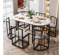 Abrihome Six-Chair Dining Table Set, Dining Room Table And Chair Set, Modern Dining Table Combination, Black