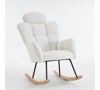 Abrihome Soft Teddy Fabric Tufted Upholstered Rocking Chair Padded Seat With Headrest For Living Room Bedroom,ivory White