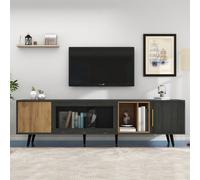 Abrihome Tv Stand For 90 Inch Tv, Tv Cabinet Storage Sideboard With Pull-Down Glass Doors For Livingroom Bedroom, Tv Console, Dark Wood