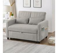 Abrihome Two-Seater Fold-Out Sofa, Pull-Out Design, Simple And Modern, Contemporary Style, Three-Level Adjustable Backrest, Light Gray
