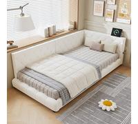 Abrihome Upholstered Bed, 3Ft Single Bed 90X190Cm, With Side Rails On The Bed, With Two Comfortable Headboards, Velvet + Plywood, Beige