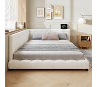 Abrihome Upholstered Bed, 4Ft6 Double Bed 135X190Cm, With Side Rails On The Bed, With Two Comfortable Headboards, Velvet + Plywood, Beige