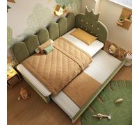 Abrihome Velvet Green Daybed 90X190 Cm - 3Ft Sofa Bed With Pull-Out Trundle, Crown Design, Metal Slatted Frame (No Mattress)
