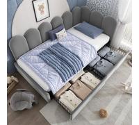 Abrihome Velvet Kids' Daybed With Storage Drawer, 3Ft Single Sofa Bed For Children & Adults (90X190Cm), Wood Slat Support, Grey