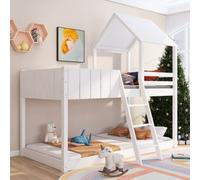Abrihome Wooden Bunk Bed, Loft Bed With Ladder And Guard Rail, Mid-Sleeper Cabin Bed, 3 Ft Single Treehouse Canopy (White 90 X 190 Cm)