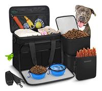 Abrimelodi 6-Piece Dog Travel Bags Set, Large Pet Supplies for Dogs, Includes 2 Foldable Dog Bowls, 2 Food Containers, 1 Treat Bag with Travel Bag, Black