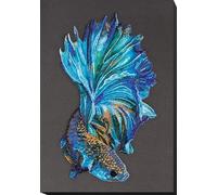 Abris Art Bead Embroidery Kit Blue Gold. DIY Beadwork Craft Kit for Beginners. Hand Made Beading kit from, Ukraine. Stylish Needlework Set, Needlepoint Pattern Fantasy Fish Sampler Decor Wall Art